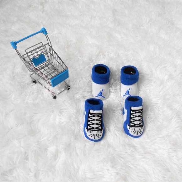 Nike Jordan Infant Booties 2 Pack Baby Newborn 0-6 Mo Blue String Design - Picture 2 of 13